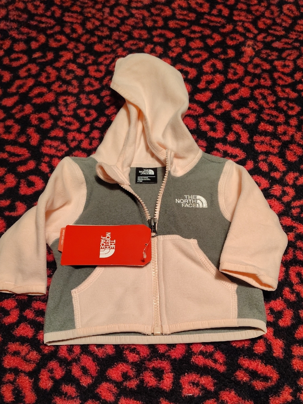 The North Face Peach and Gray Hooded Fleece Zip Jacket for Kids